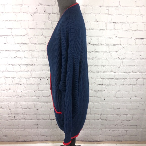 Vintage Cardigan Pacific Coast Highway Blue Red M - Picture 2 of 4